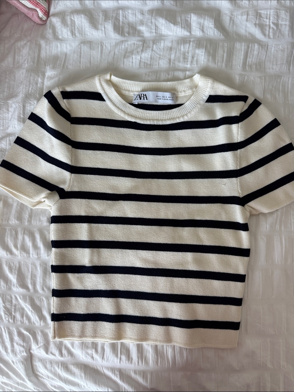 Zara  Black & Cream Striped Short Sleeve Tee